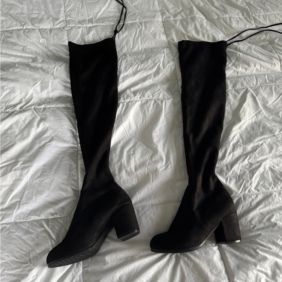 Black Over-the-Knee Heeled Boots with Lace-Up – Size 7 - Picture 10 of 12